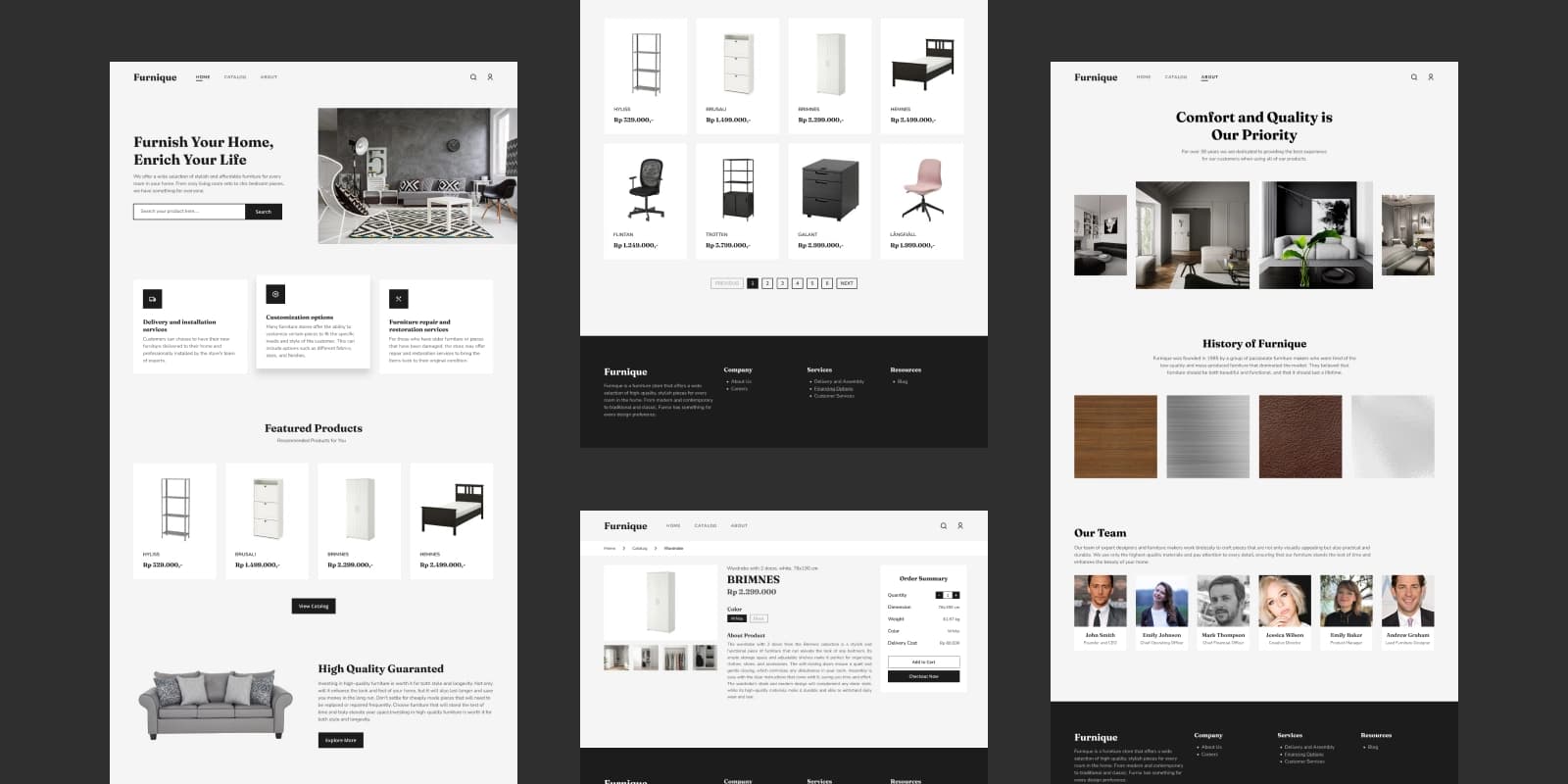 Homepage, Catalog, Product Detail and About